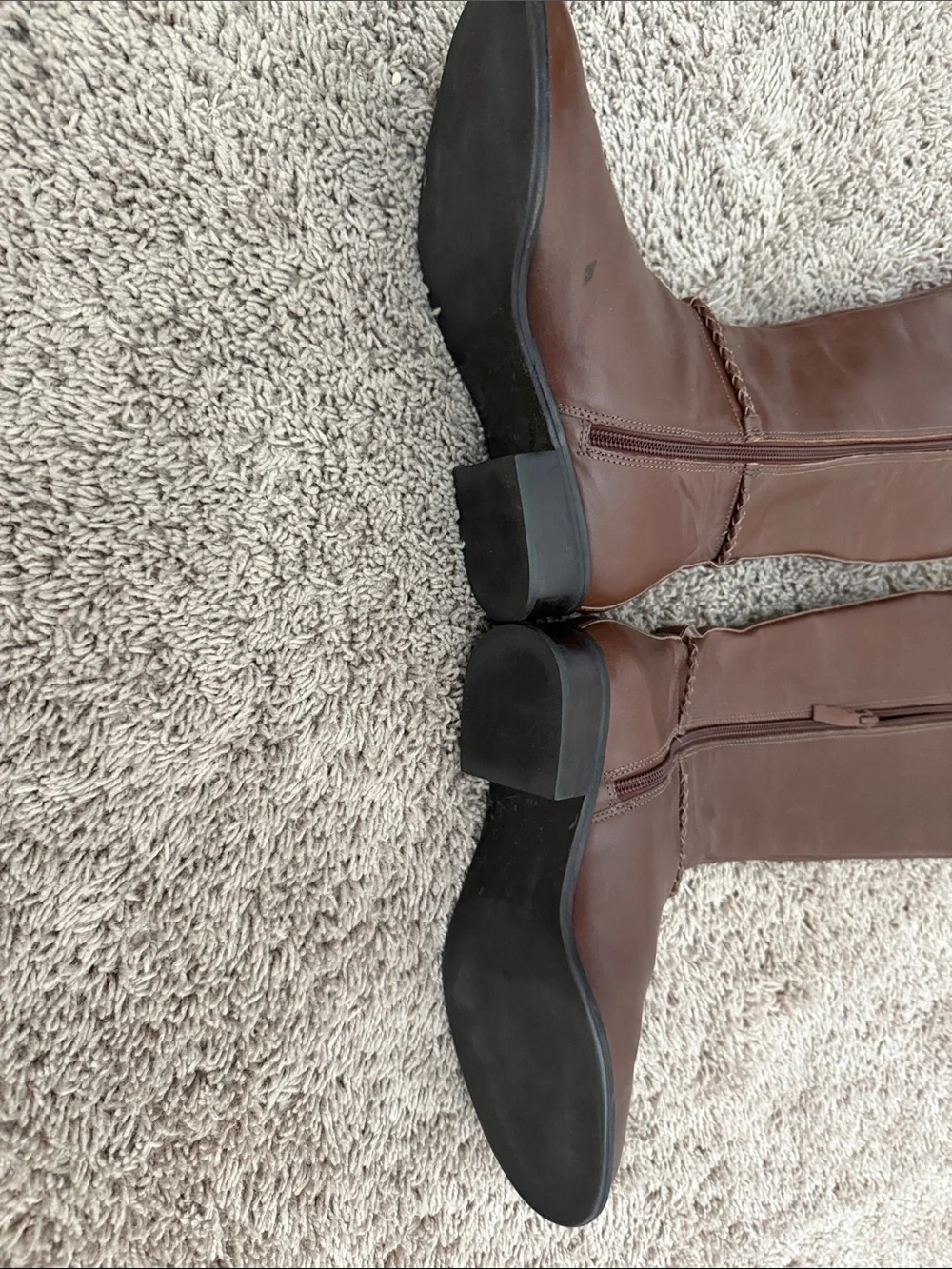 Talbots Brown Leather Over-the-Knee Boots with Chain Accent